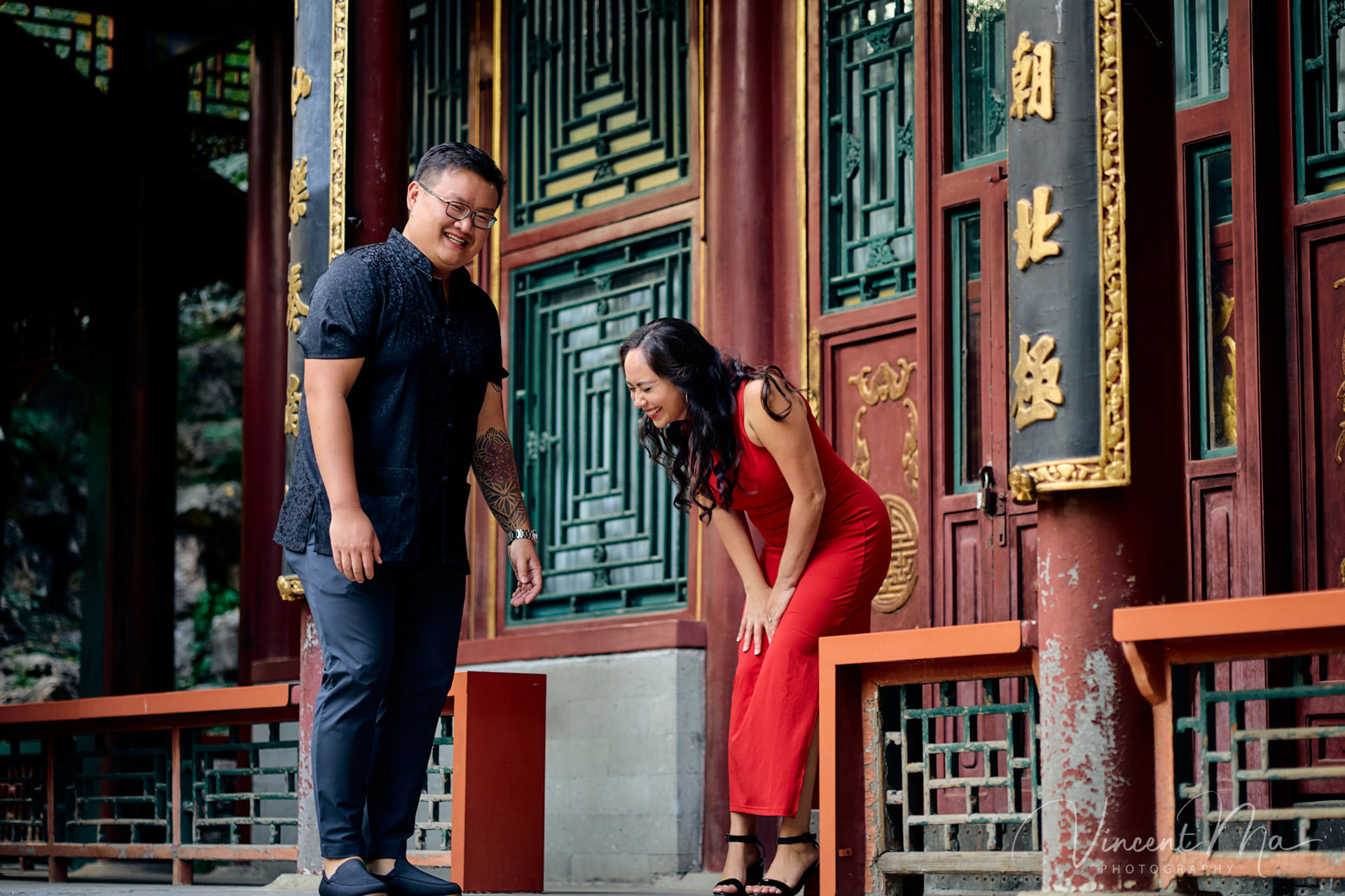 A couple looking at each other with love in summer palace.