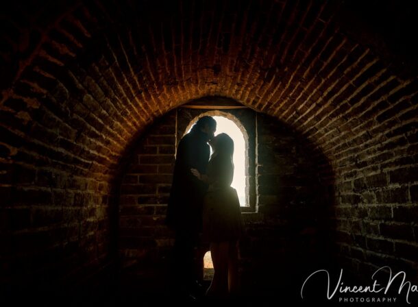 Surprise marriage proposal engagement shooting on Mutianyu Great Wall with ancient bricks and autumn leaves in background.Beijing photoshoot-Beijing photographer