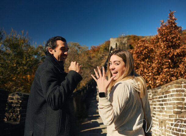couple engagement photoshoot in Beijing with ancient wall background