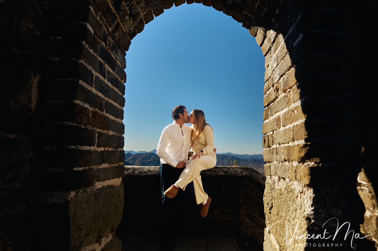 couple engagement photoshoot in Beijing with ancient wall background