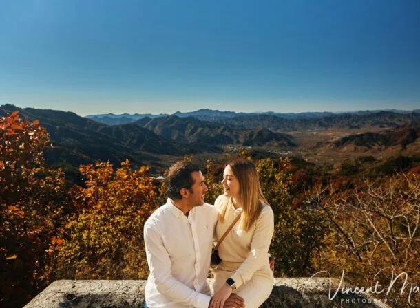 couple engagement photoshoot in Beijing with ancient wall background