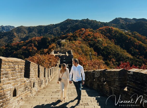 couple engagement photoshoot in Beijing with ancient wall background