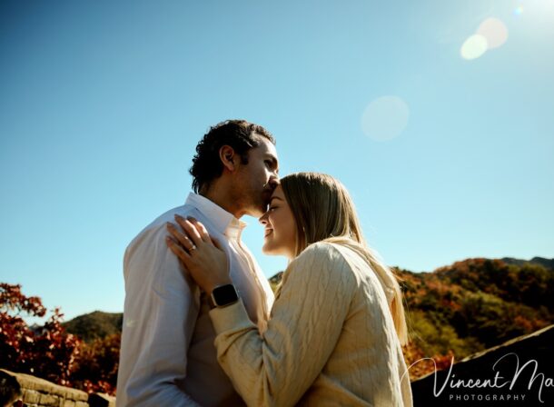 couple engagement photoshoot in Beijing with ancient wall background