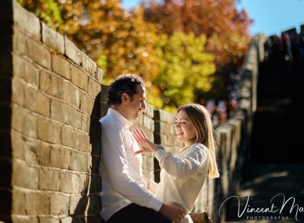 couple engagement photoshoot in Beijing with ancient wall background