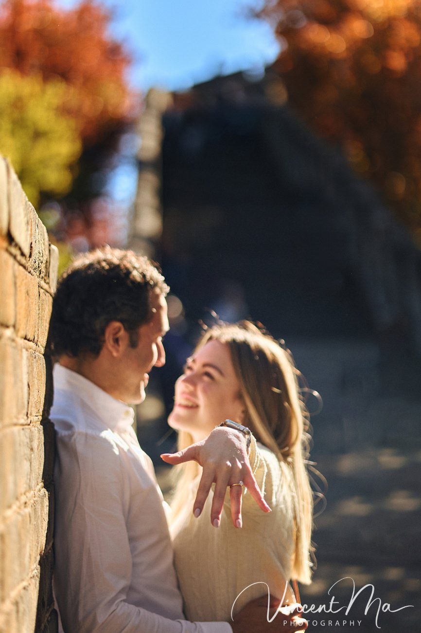 couple engagement photoshoot in Beijing with ancient wall background