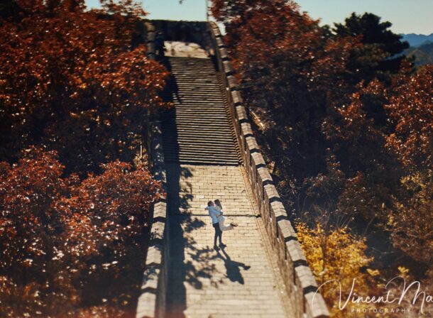 couple engagement photoshoot in Beijing with ancient wall background