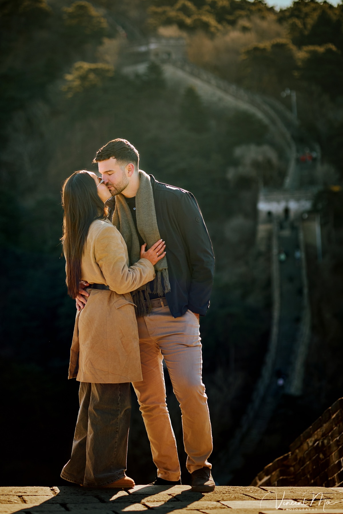 Couple celebrating Mutianyu Great Wall Proposal 2026 at Watchtower 6