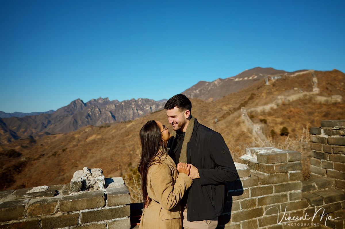 Couple celebrating Mutianyu Great Wall Proposal 2026 at Watchtower 6