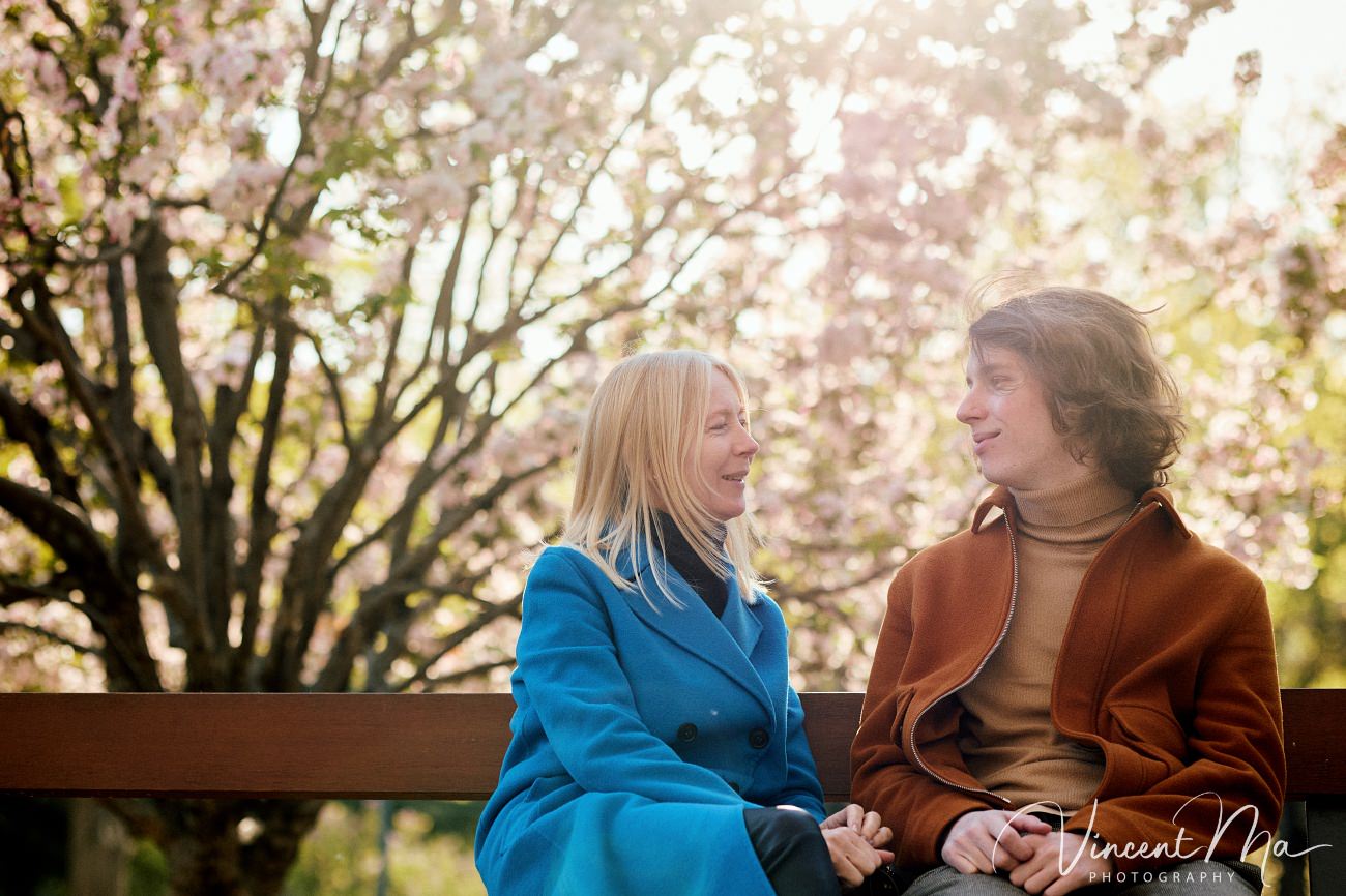 Mother and son from Germany enjoying spring blossoms at Ritan Park Beijing photoshoot