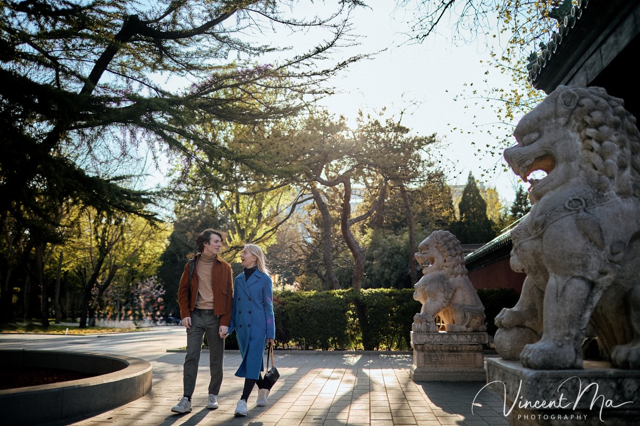 Candid emotional moment between mother and son during a vacation photoshoot in China.
