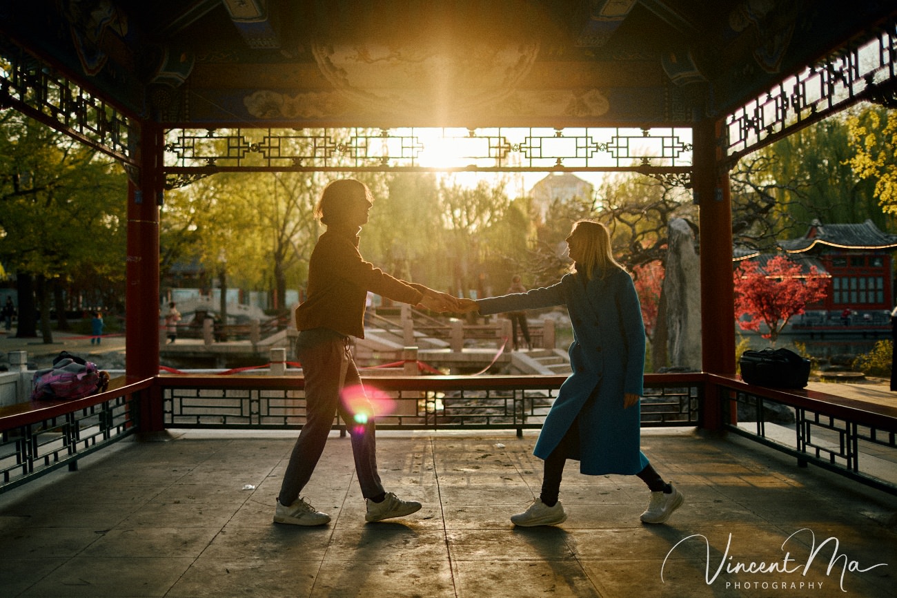 Candid emotional moment between mother and son during a vacation photoshoot in China.