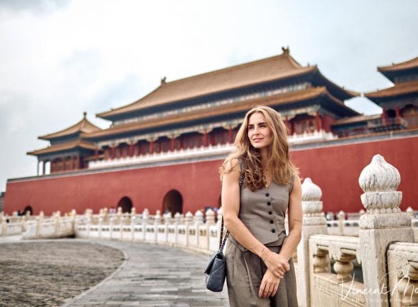 Solo travel photographer Beijing capturing fashion portraits in the Forbidden City