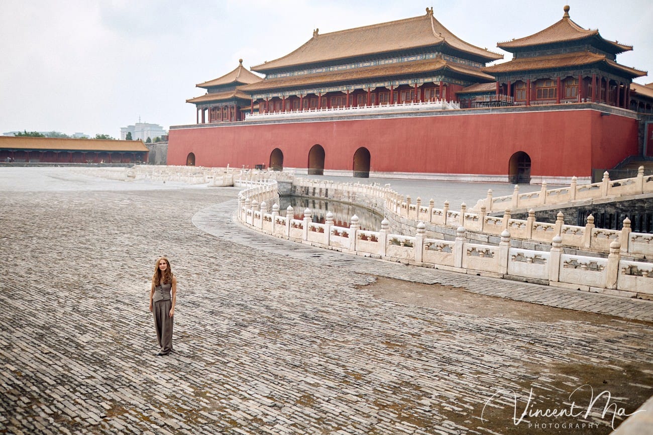 Solo travel photographer Beijing capturing fashion portraits in the Forbidden City