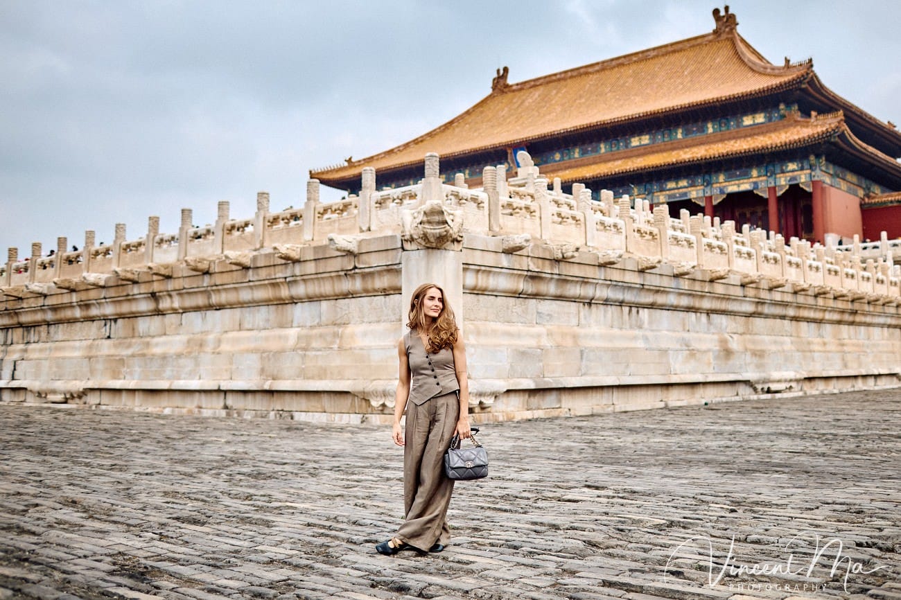 Solo travel photographer Beijing capturing fashion portraits in the Forbidden City