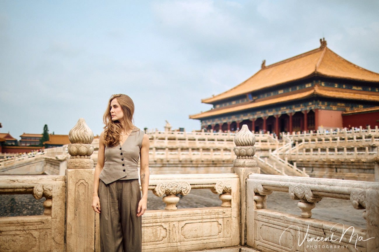 Solo travel photographer Beijing capturing fashion portraits in the Forbidden City