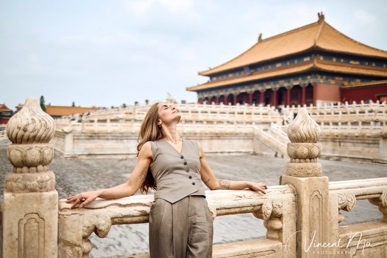 Solo travel photographer Beijing capturing fashion portraits in the Forbidden City