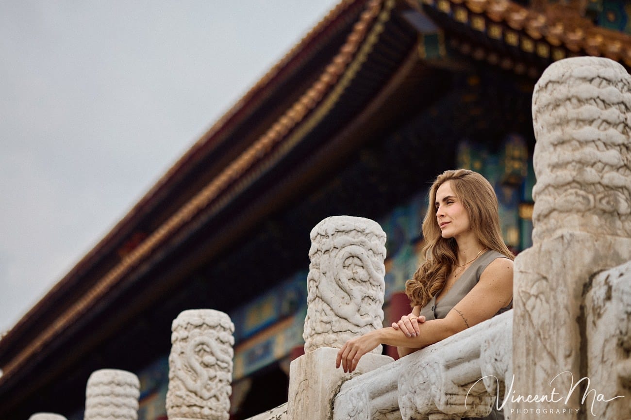 Cinematic personal portraits at the Forbidden City red walls by Vincent Ma Visuals.