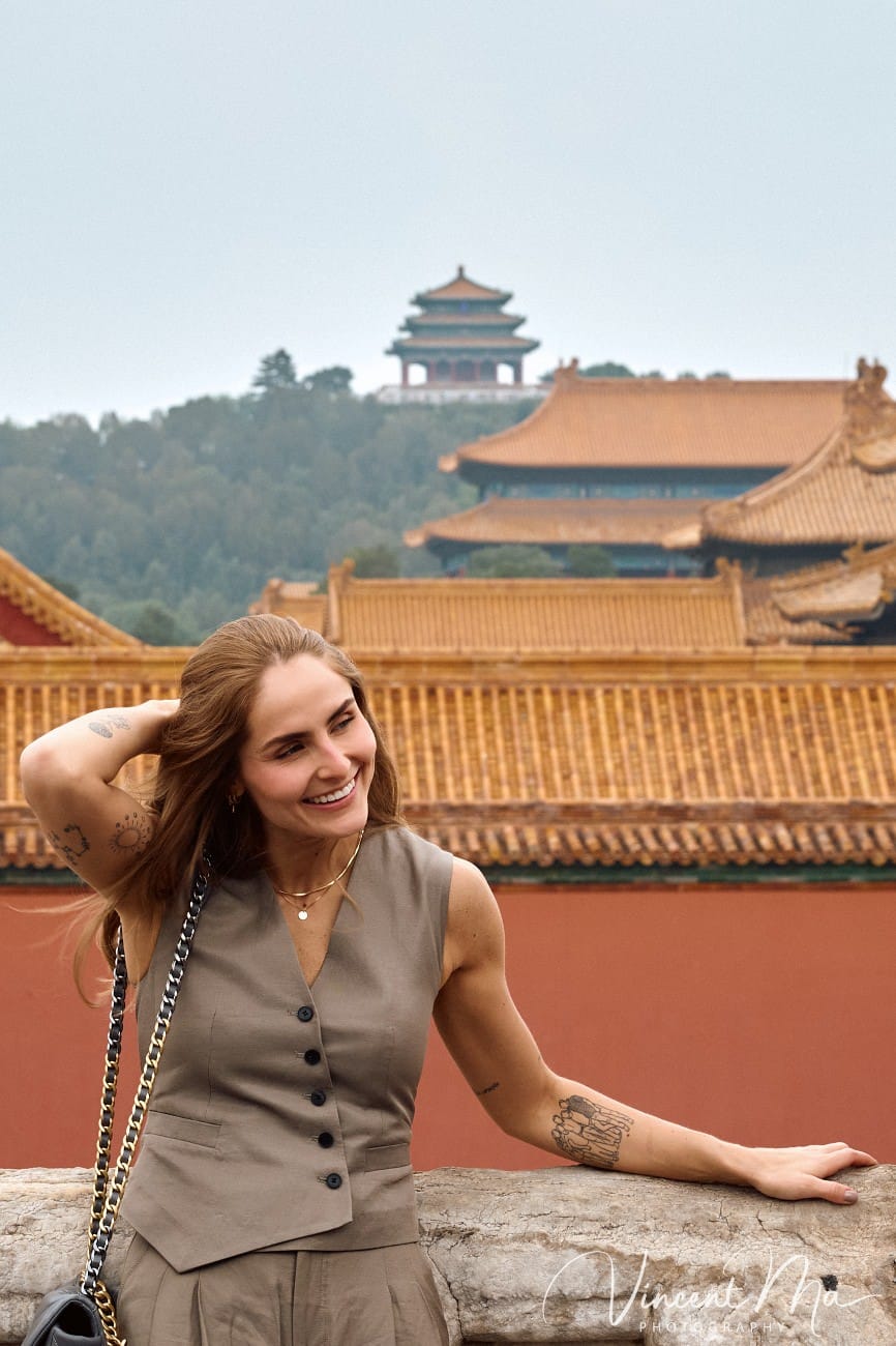 Cinematic personal portraits at the Forbidden City red walls by Vincent Ma Visuals.