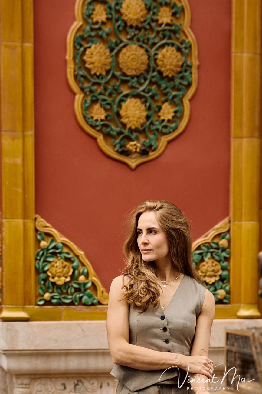 Cinematic personal portraits at the Forbidden City red walls by Vincent Ma Visuals.