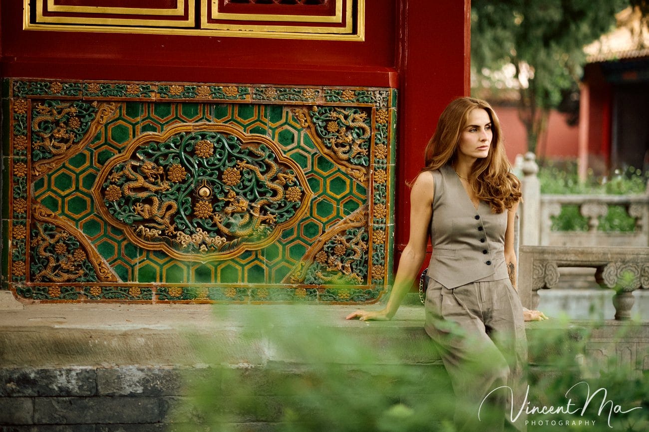 Cinematic personal portraits at the Forbidden City red walls by Vincent Ma Visuals.