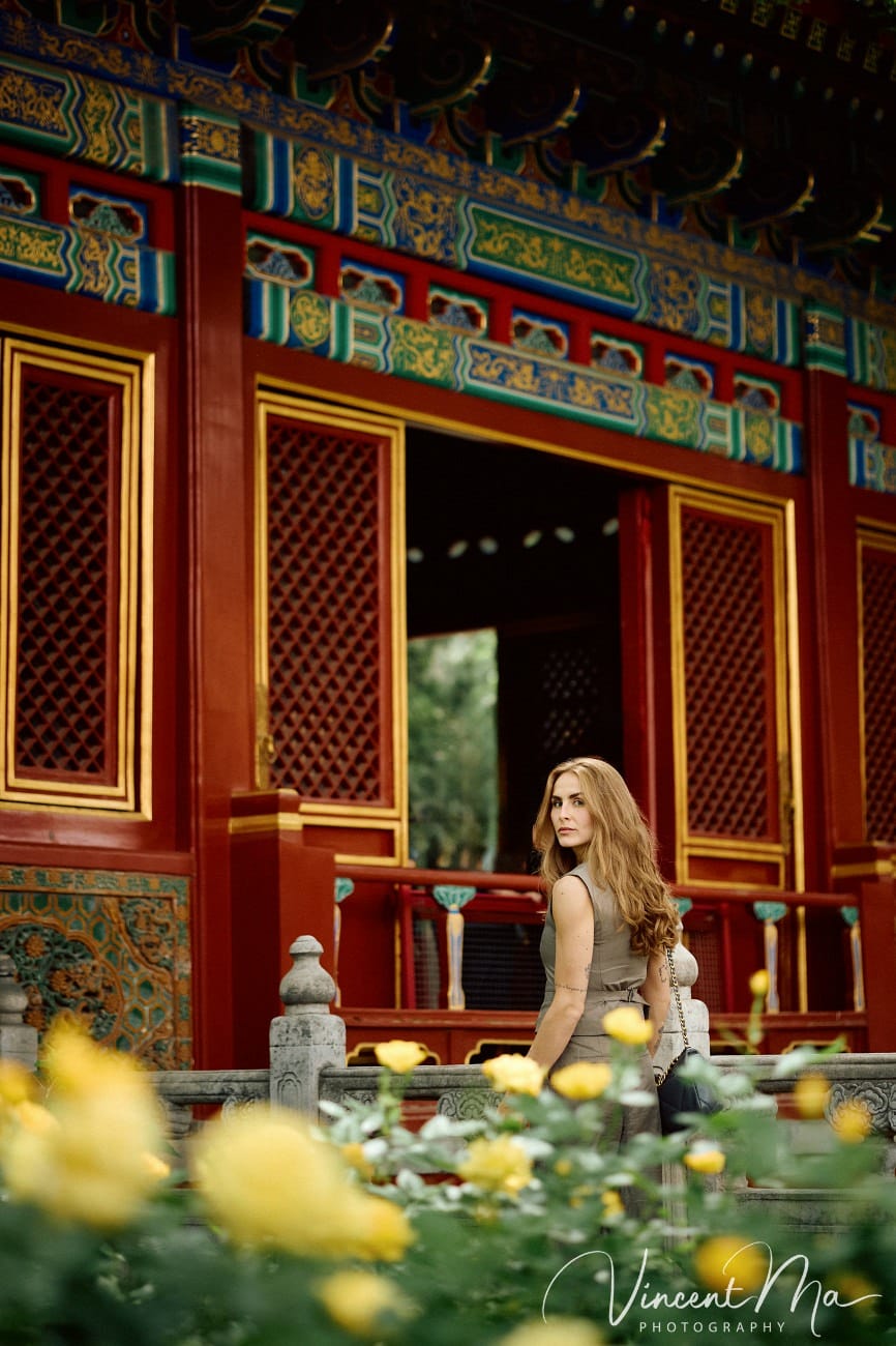 Cinematic personal portraits at the Forbidden City red walls by Vincent Ma Visuals.